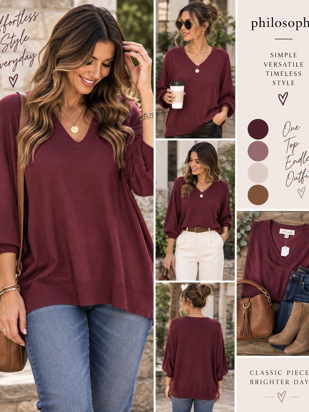 Philosophy Women’s 3X Maroon V-Neck Dolman Sleeve Sweater NWT